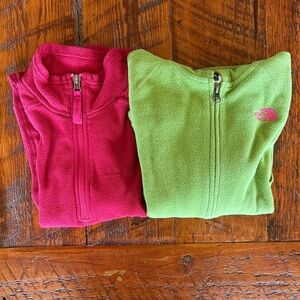 SmallGirls Marmot/ The North Face raspberry pink and Lime Green Fleece Jackets